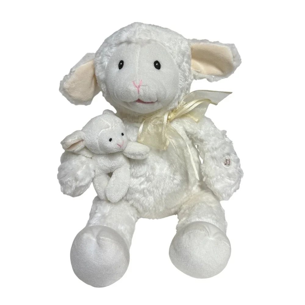 Gund Lamb Plush White Sheep Stuffed Animal w Baby Lamb Rattle 10